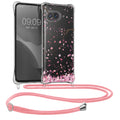 kwmobile Necklace Case kompatibel mit Google Pixel 9a Hülle - Silikon Cover mit Handykette - Rosa Dunkelbraun Transparent Kirschblütenblätter Rosa  [dsg02]