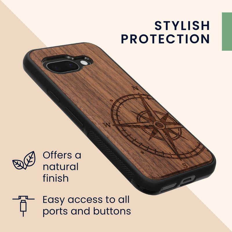 kwmobile Hülle kompatibel mit Google Pixel 9a Hülle - Case - Handy Cover - TPU Handyhülle Kompass Vintage