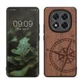 kwmobile Hülle kompatibel mit Xiaomi Redmi Note 14 Pro+ 5G / Redmi Note 14 Pro Plus 5G Hülle - Holz Case - Handy Cover - TPU Handyhülle in Dunkelbraun Kompass Vintage Dunkelbraun  [dsg01]
