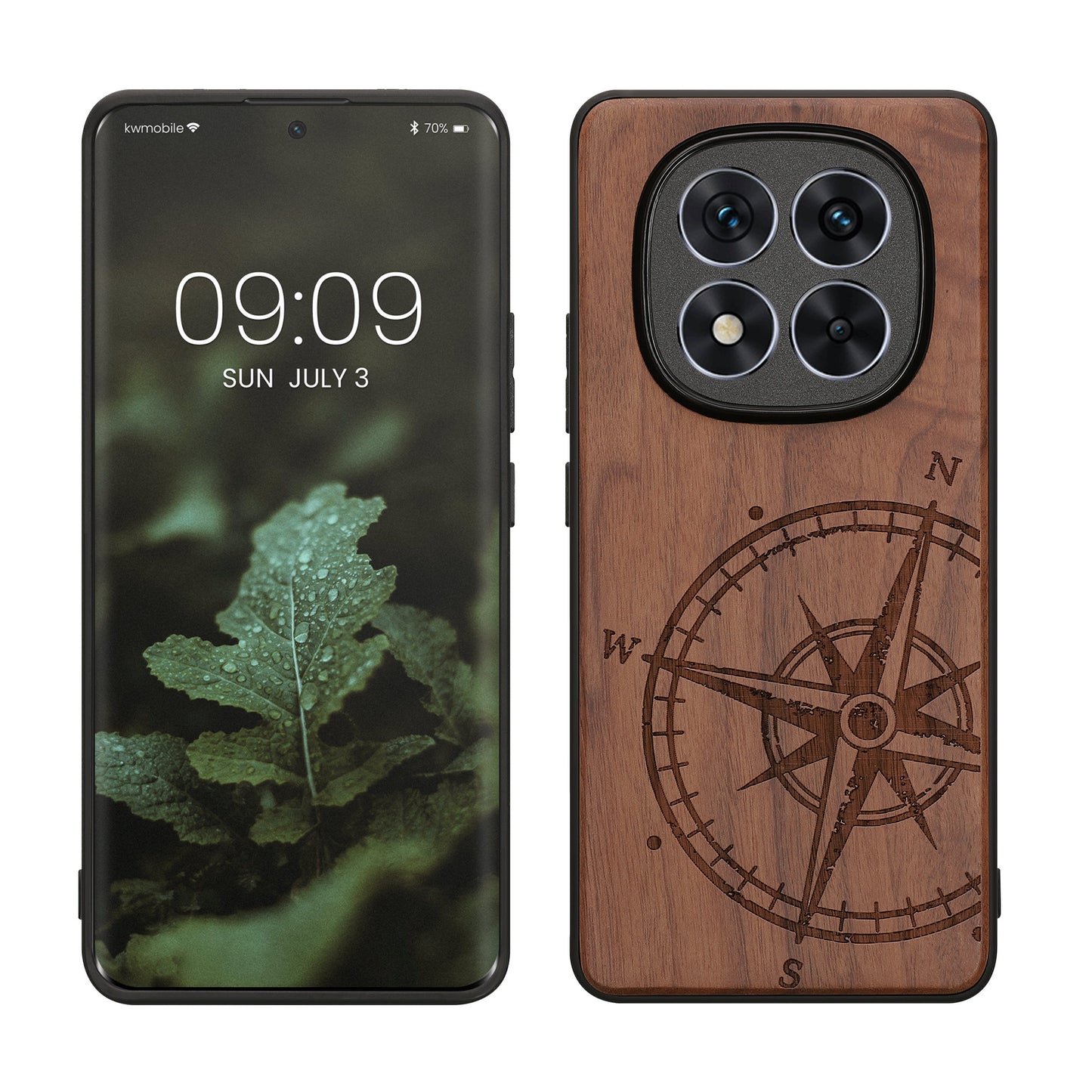 kwmobile Hülle kompatibel mit Xiaomi Redmi Note 14 Pro+ 5G / Redmi Note 14 Pro Plus 5G Hülle - Holz Case - Handy Cover - TPU Handyhülle in Dunkelbraun Kompass Vintage Dunkelbraun  [dsg01]