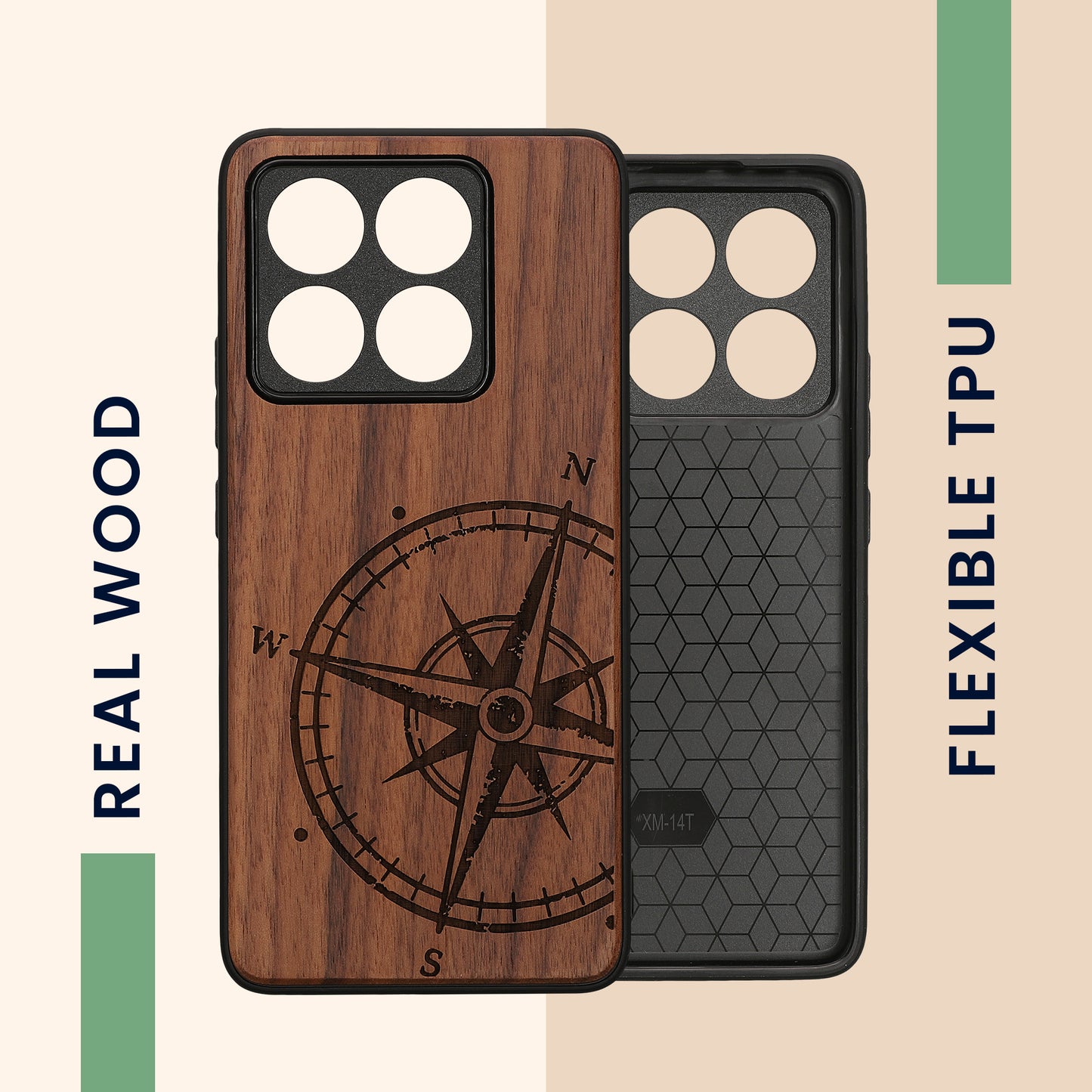 kwmobile Hülle kompatibel mit Xiaomi 14T Hülle - Case - Handy Cover - TPU Handyhülle Kompass Vintage