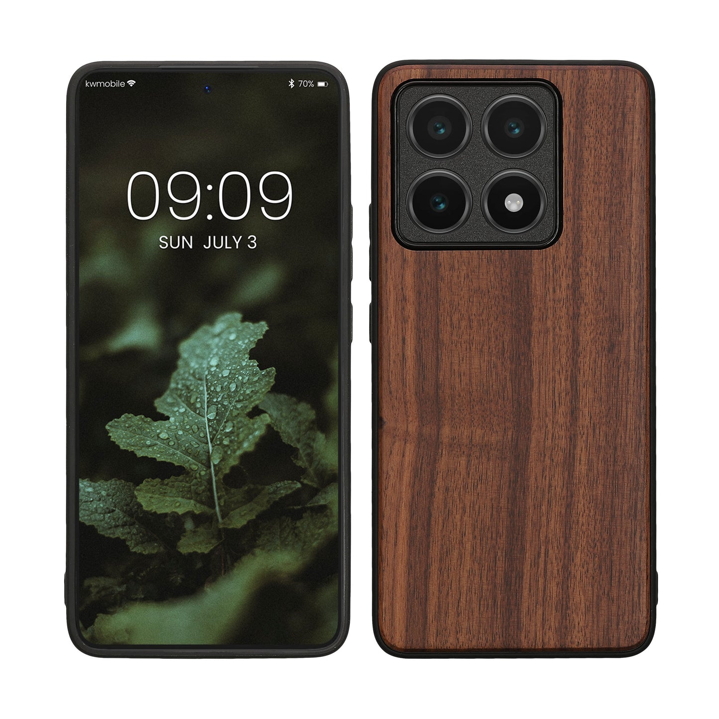 kwmobile Hülle kompatibel mit Xiaomi 14T Hülle - Holz Case - stoßfestes Handy Cover - TPU Handyhülle in Dunkelbraun Dunkelbraun  