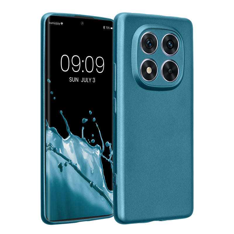 kwmobile Handyhülle kompatibel mit Xiaomi Redmi Note 14 Pro 5G / Poco X7 Hülle - weiche Silikon Case metallisch schimmernd in Metallic Karibikblau Metallic Karibikblau  