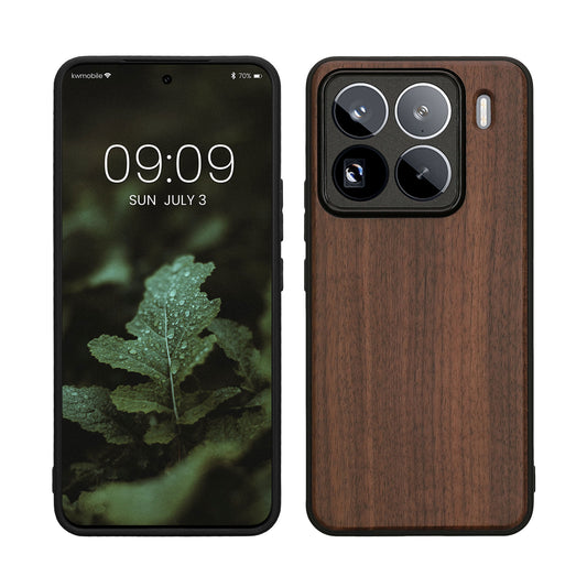 kwmobile Hülle kompatibel mit Xiaomi 15 Pro Hülle - Holz Case - stoßfestes Handy Cover - TPU Handyhülle in Dunkelbraun Dunkelbraun  