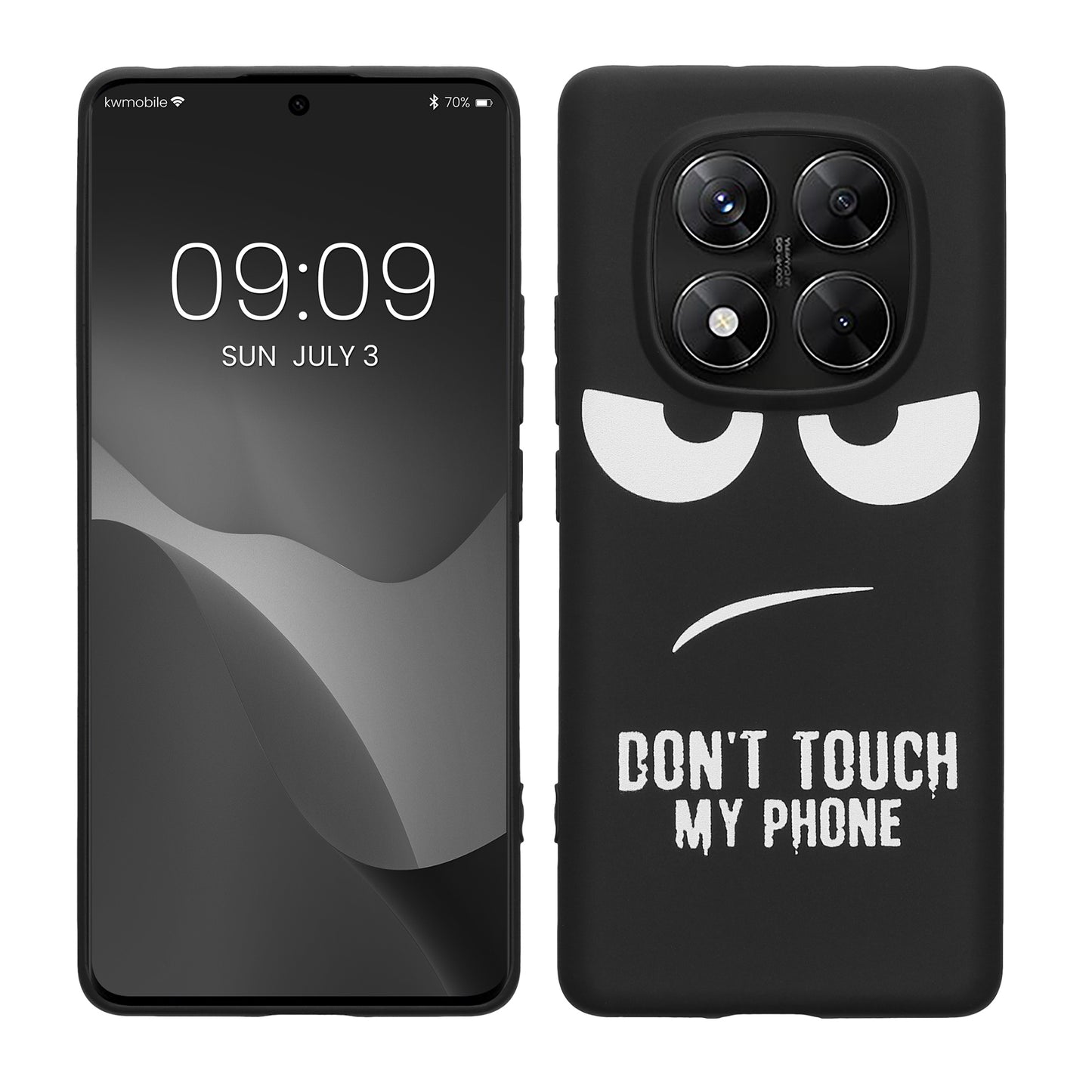 kwmobile Hülle kompatibel mit Xiaomi Redmi Note 14 Pro 4G - Handyhülle Silikon Case - Don't touch my Phone Weiß Schwarz Weiß  [dsg01]
