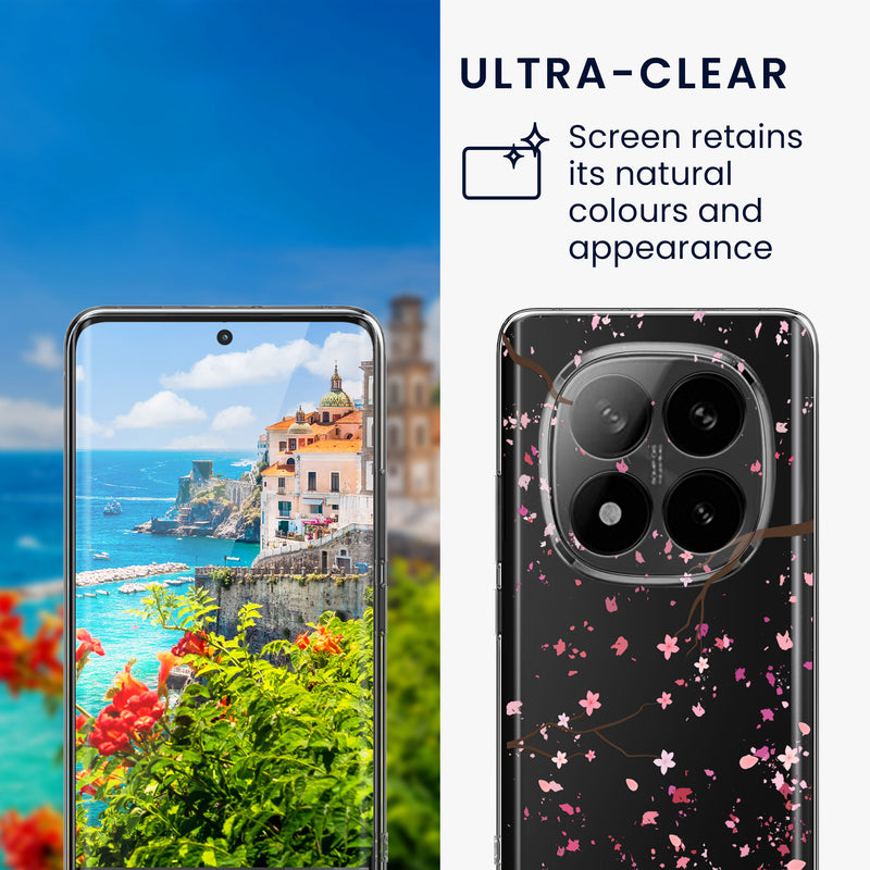 kwmobile Hülle kompatibel mit Xiaomi Redmi Note 14 Pro 5G / Poco X7 Handyhülle - Silikon Case - Mit Glas Schutzfolie - Kirschblütenblätter