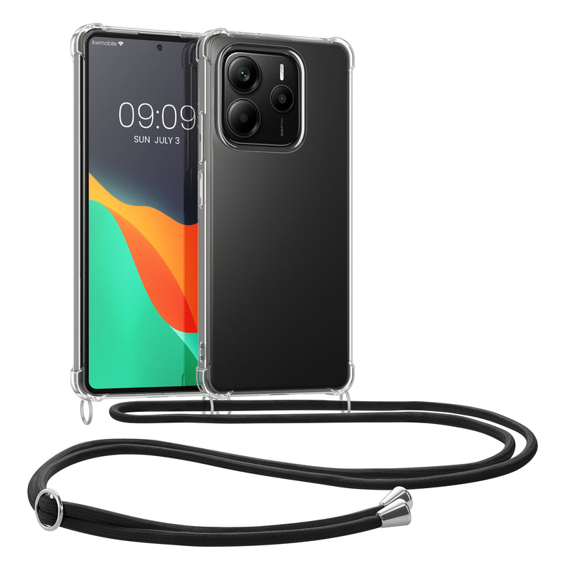 kwmobile Necklace Case kompatibel mit Xiaomi Redmi Note 14 5G (Nicht für 4G) Hülle - Silikon Cover mit Handykette - Band Handyhülle Transparent Schwarz Transparent  [dsg01]