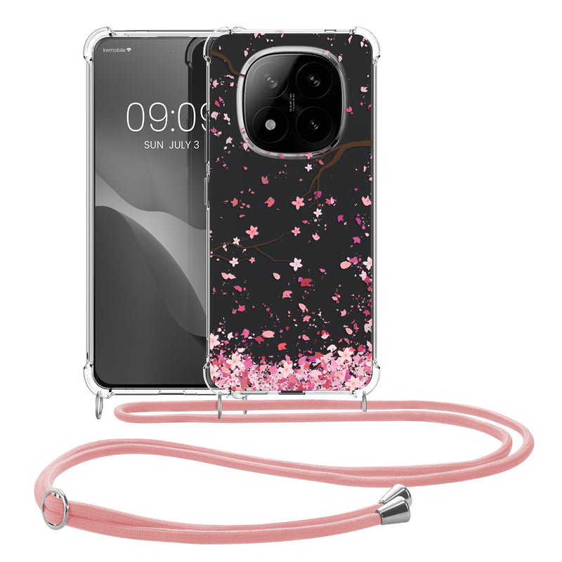 kwmobile Necklace Case kompatibel mit Xiaomi Redmi Note 14 Pro 5G / Poco X7 Hülle Silikon Cover mit Handykette Transparent Kirschblütenblätter