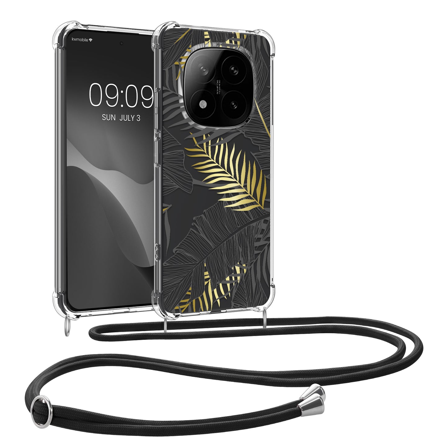 kwmobile Necklace Case kompatibel mit Xiaomi Redmi Note 14 Pro 5G / Poco X7 Hülle - Silikon Cover mit Handykette - Gelb Grau Transparent Dschungel Gelb  [dsg03]