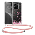 kwmobile Necklace Case kompatibel mit Xiaomi Redmi Note 14 5G (Nicht für 4G) Hülle - Silikon Cover mit Handykette - Rosa Dunkelbraun Transparent Kirschblütenblätter Rosa  [dsg01]
