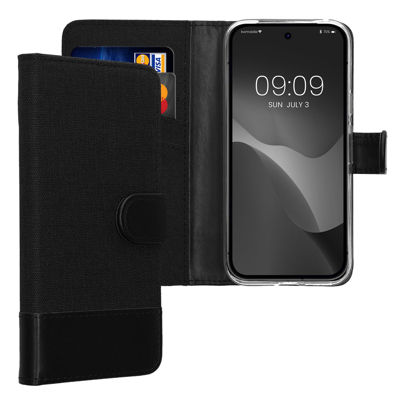 kwmobile Wallet Case kompatibel mit Google Pixel 9a - Hülle mit Ständer - Handyhülle Kartenfächer Anthrazit Schwarz Anthrazit  [dsg01]