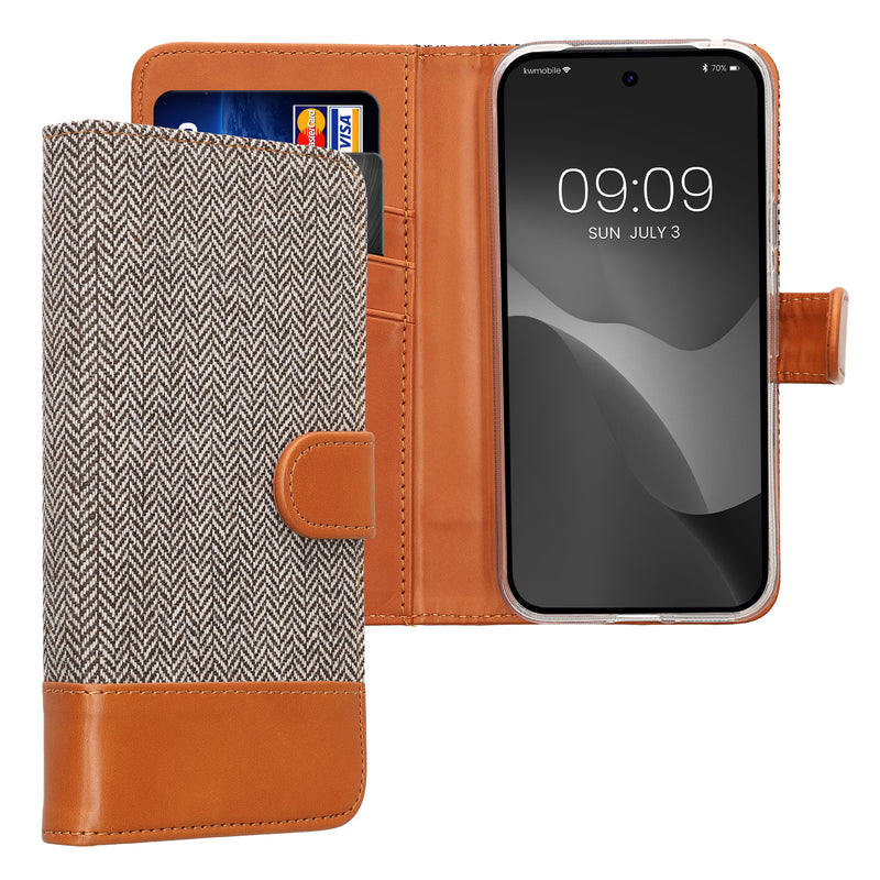 kwmobile Wallet Case kompatibel mit Google Pixel 9a - Hülle mit Ständer - Handyhülle Kartenfächer Hellgrau Braun Hellgrau  [dsg02]