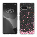 kwmobile Case kompatibel mit Google Pixel 9a - Hülle Silikon transparent Kirschblütenblätter Rosa Dunkelbraun Transparent Rosa  [dsg02]
