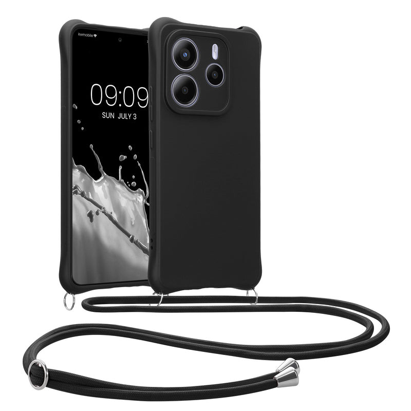 kwmobile Necklace Case kompatibel mit Xiaomi Redmi Note 14 5G (Nicht für 4G) Hülle - Cover mit Kordel zum Umhängen - Silikon Schutzhülle Schwarz matt Schwarz matt  