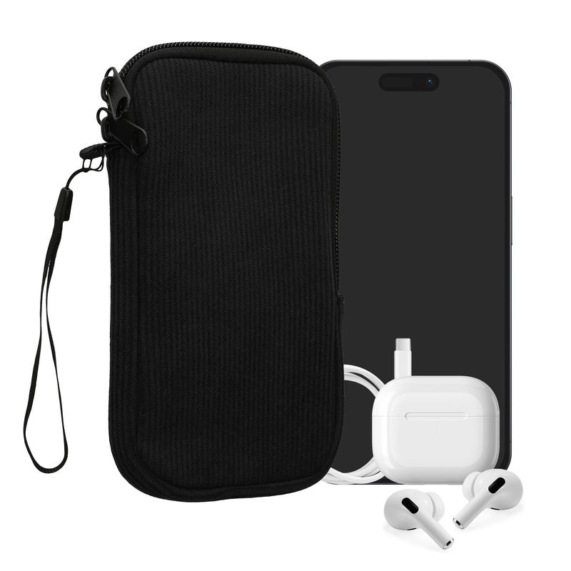 kwmobile Handytasche für XL - 6,7/6,8" Hülle - Cord und Neopren Tasche mit Handschlaufe - Case 17,2 x 8,4 cm Innenmaße - Handyhülle in Schwarz Schwarz XL 