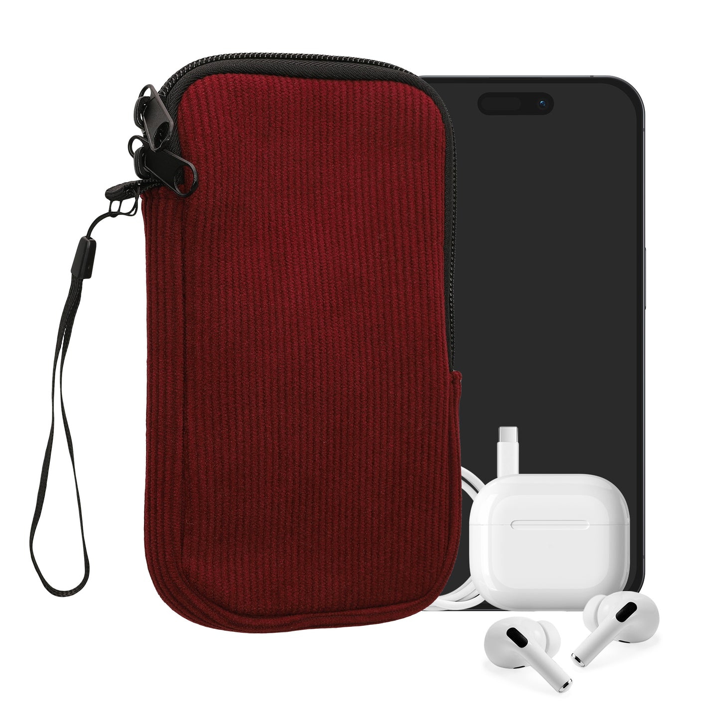 kwmobile Handytasche für L - 6,5" Hülle - Cord und Neopren Tasche mit Handschlaufe - Case 16,5 x 8,9 cm Innenmaße - Handyhülle in Tawny Red Tawny Red L 