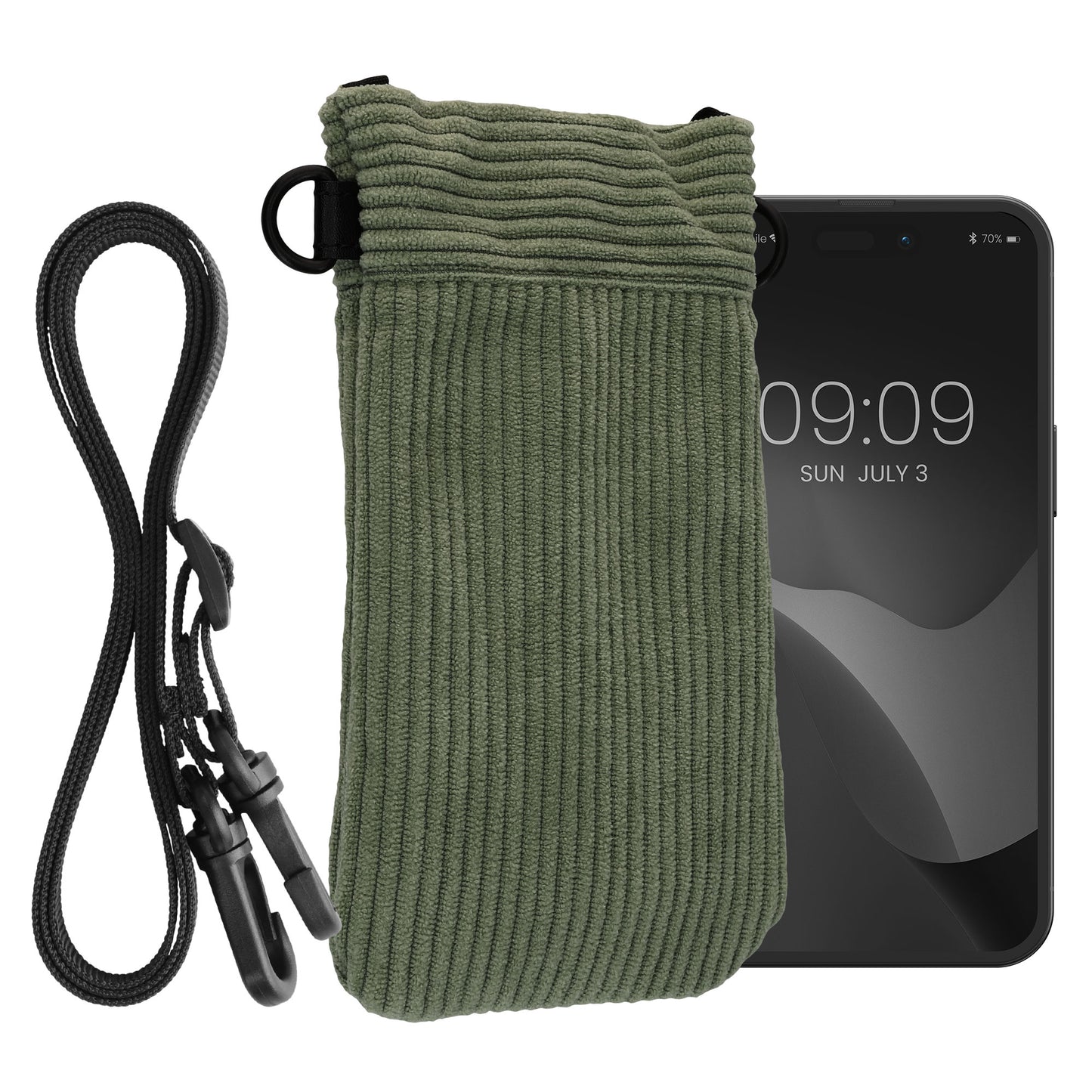 kwmobile Necklace Case für XXL - 7" Handyhülle - Cord Hülle mit Band - Handytasche - 17,8 x 8,5 cm Innenmaße - Schutzhülle in Graugrün Graugrün XXL 