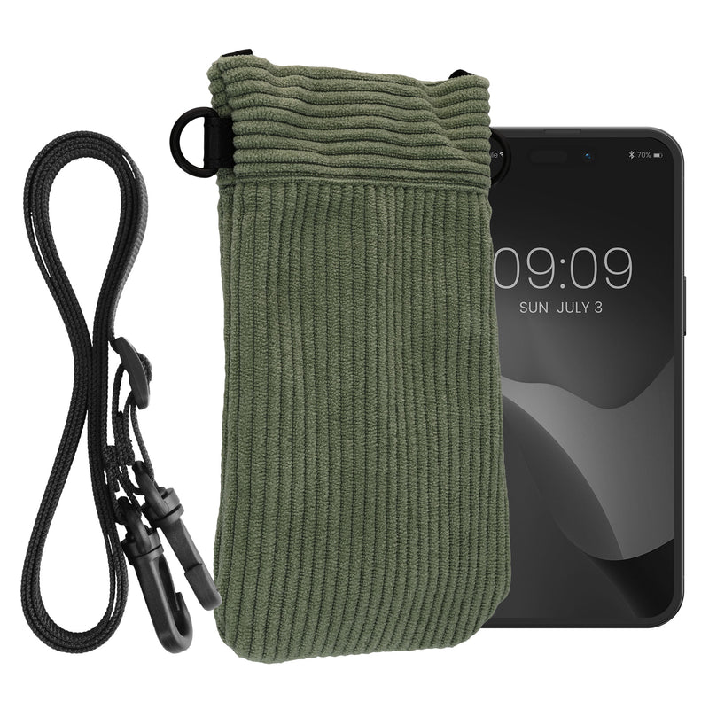 kwmobile Necklace Case für XXL - 7" Handyhülle - Cord Hülle mit Band - Handytasche - 17,8 x 8,5 cm Innenmaße - Schutzhülle in Graugrün Graugrün XXL 