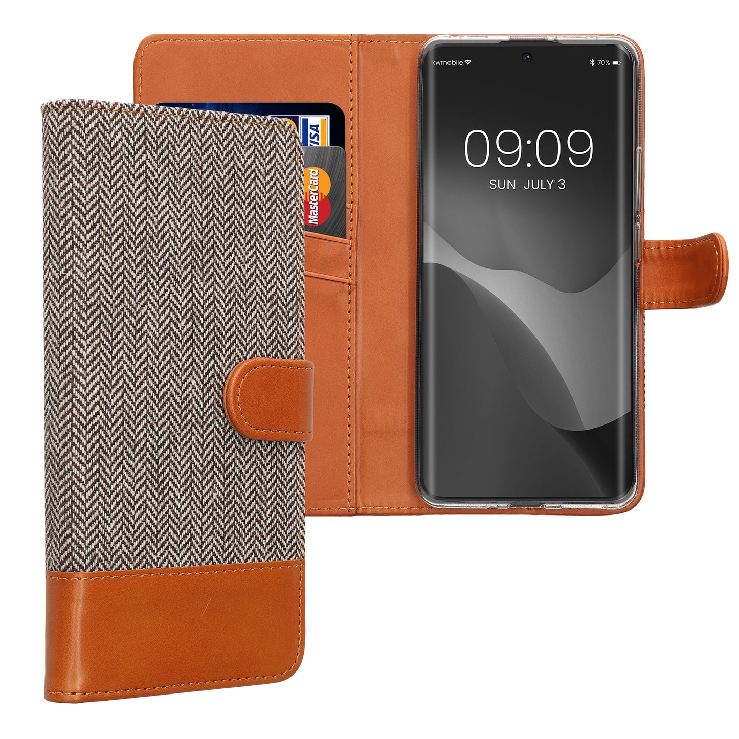 kwmobile Wallet Case kompatibel mit Xiaomi Redmi Note 14 Pro 5G / Poco X7 - Hülle mit Ständer - Handyhülle Kartenfächer Hellgrau Braun Hellgrau  [dsg01]