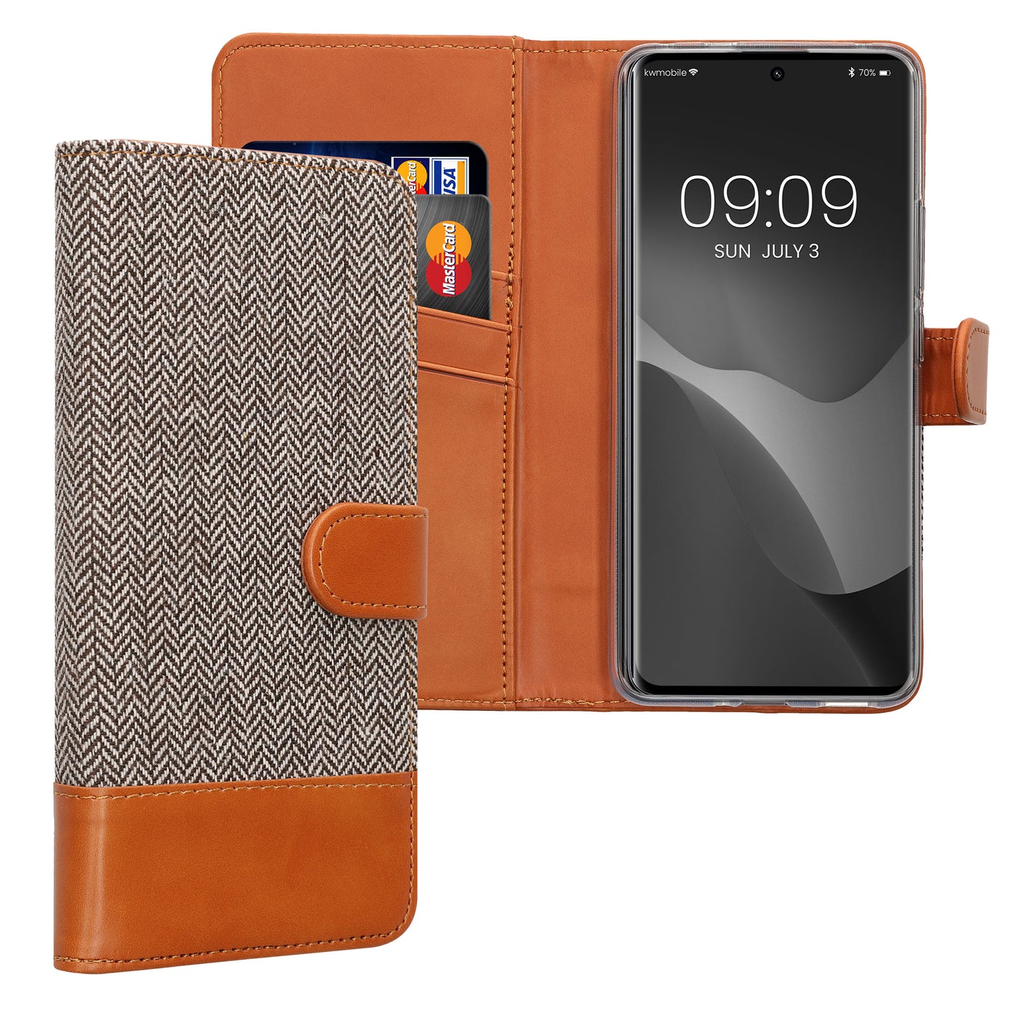 kwmobile Wallet Case kompatibel mit Xiaomi Redmi Note 14 Pro+ 5G / Redmi Note 14 Pro Plus 5G - Hülle mit Ständer - Handyhülle Kartenfächer Hellgrau Braun Hellgrau  [dsg01]