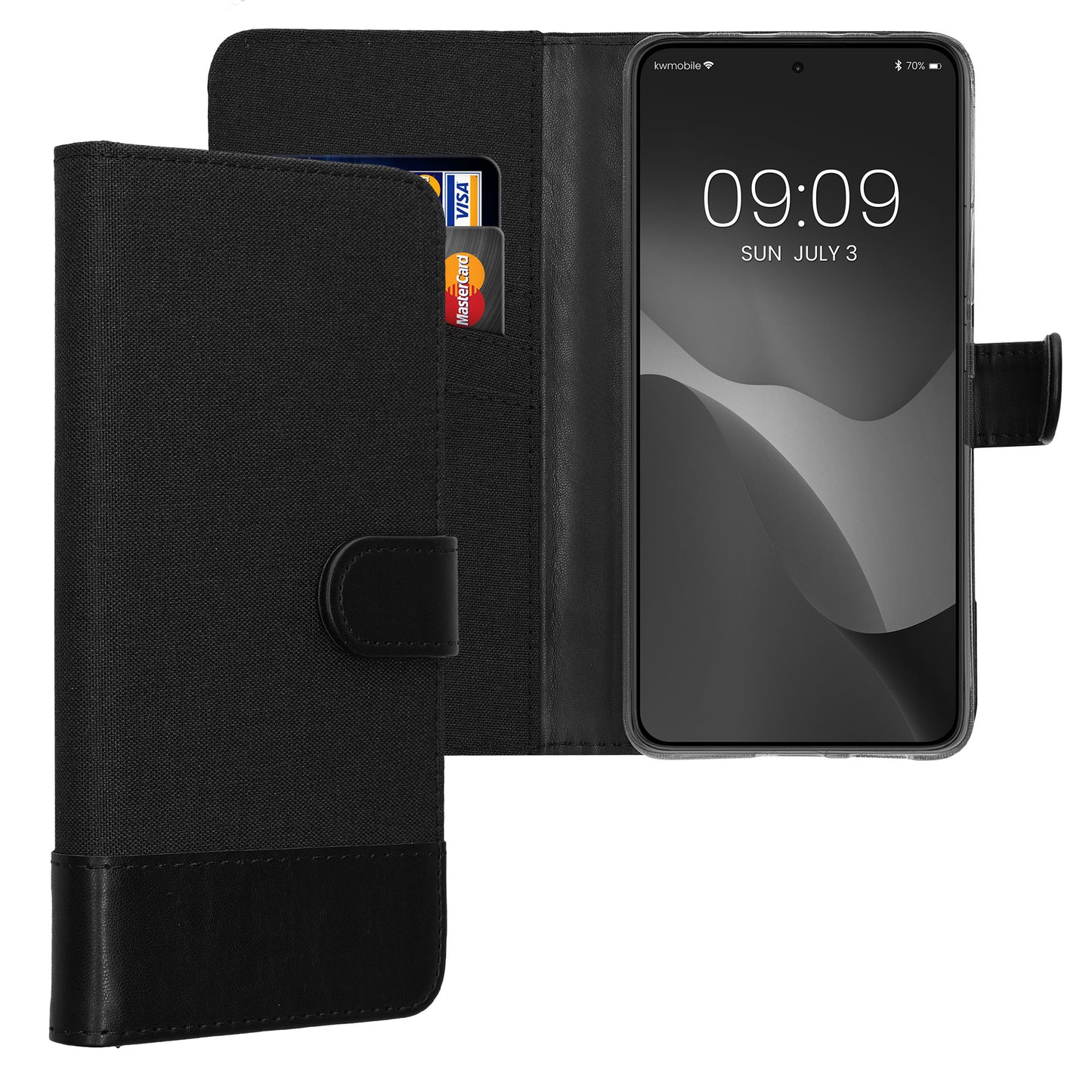 kwmobile Wallet Case kompatibel mit Xiaomi Redmi Note 14 4G (Nicht für 5G) - Hülle mit Ständer - Handyhülle Kartenfächer Anthrazit Schwarz Anthrazit  [dsg02]