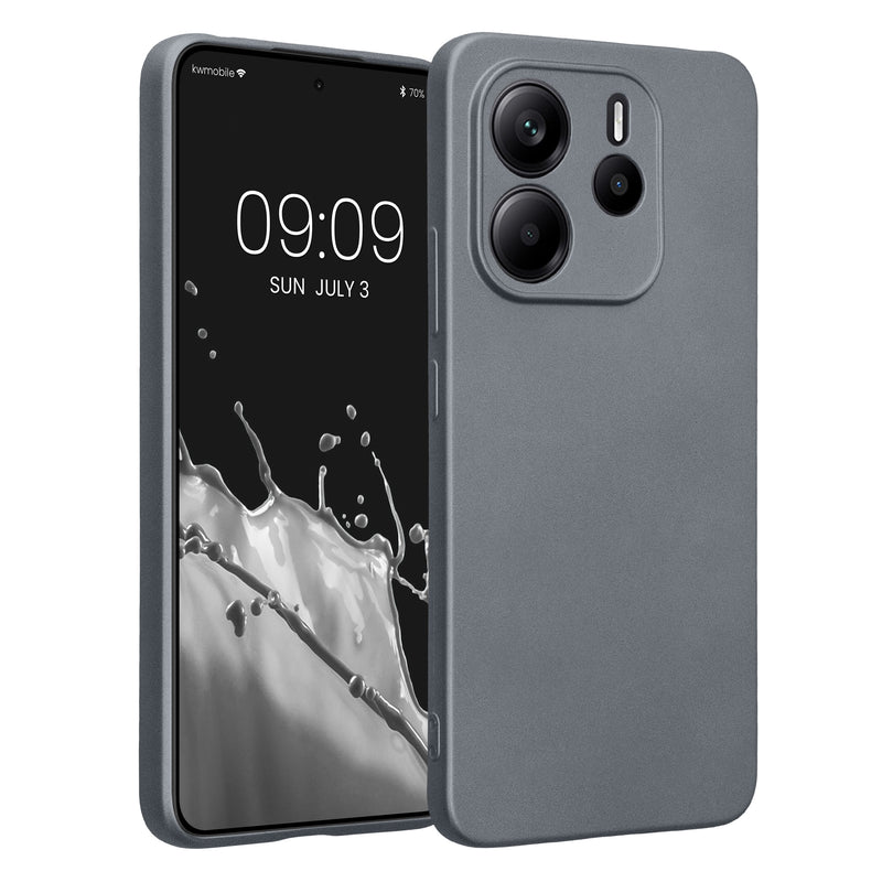 kwmobile Handyhülle kompatibel mit Xiaomi Redmi Note 14 4G (Nicht für 5G) Hülle - weiche Silikon Case metallisch schimmernd in Metallic Grau Metallic Grau  