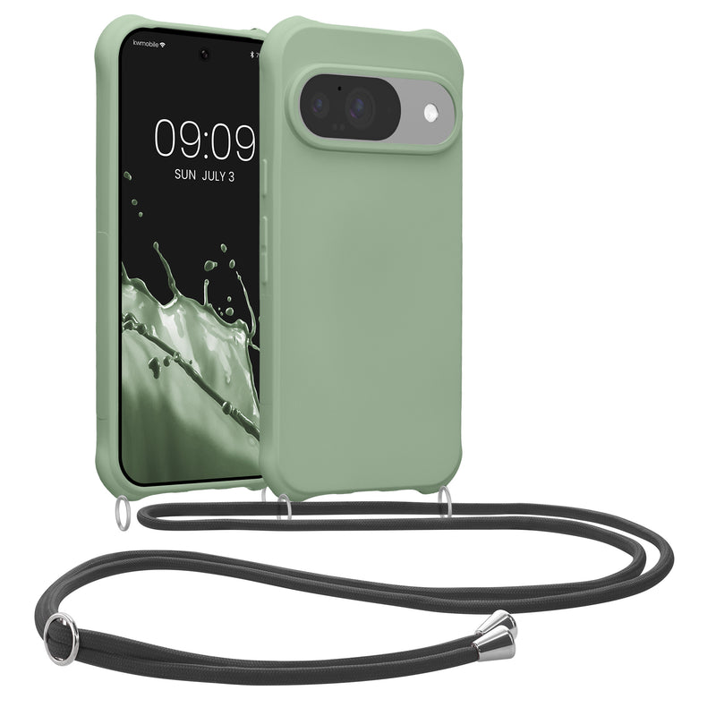 kwmobile Necklace Case kompatibel mit Google Pixel 10 / Pixel 10 Pro Hülle - Cover mit Kordel zum Umhängen - Silikon Schutzhülle Graugrün Graugrün  