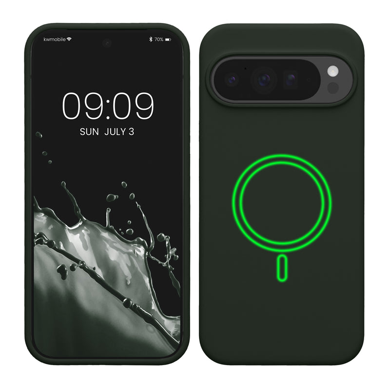 kwmobile Hülle kompatibel mit Google Pixel 10 Pro XL Hülle - magnetisches Silikon Case kompatibel mit MagSafe - Cover gummiert Dunkelgrün Dunkelgrün  