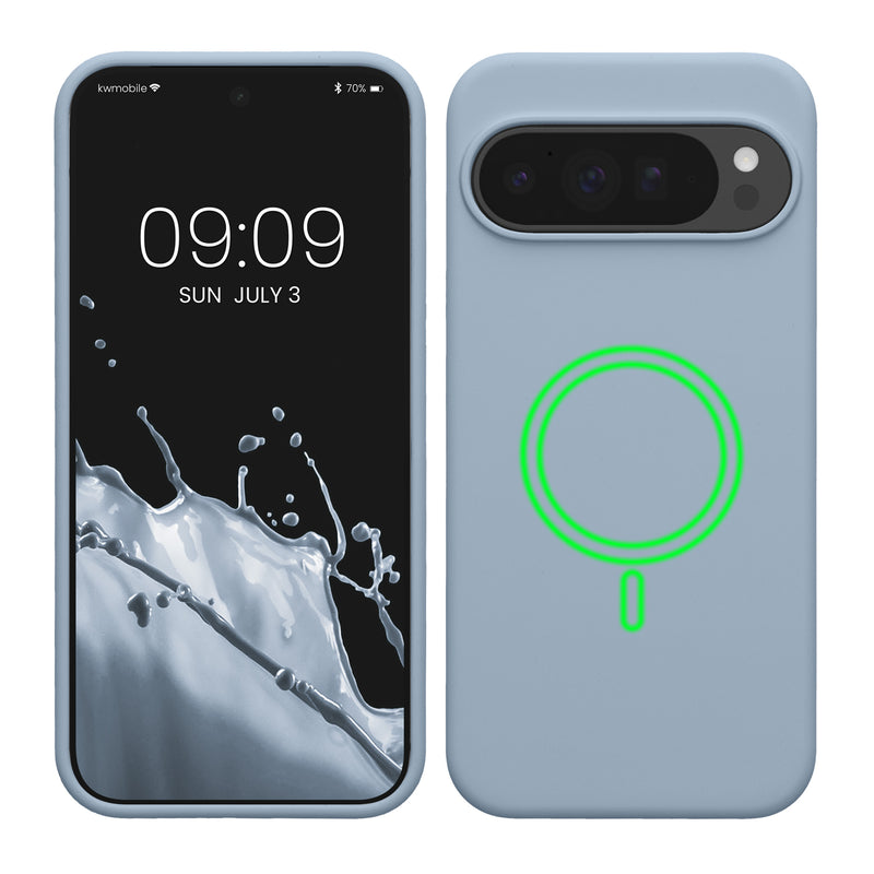 kwmobile Hülle kompatibel mit Google Pixel 10 Pro XL Hülle - magnetisches Silikon Case kompatibel mit MagSafe - Cover gummiert Hellblau matt Hellblau matt  