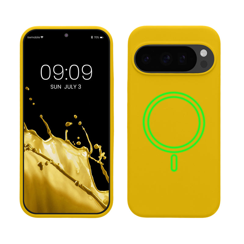 kwmobile Hülle kompatibel mit Google Pixel 10 / Pixel 10 Pro Hülle - magnetisches Silikon Case kompatibel mit MagSafe - Cover gummiert Strahlend Gelb Strahlend Gelb  