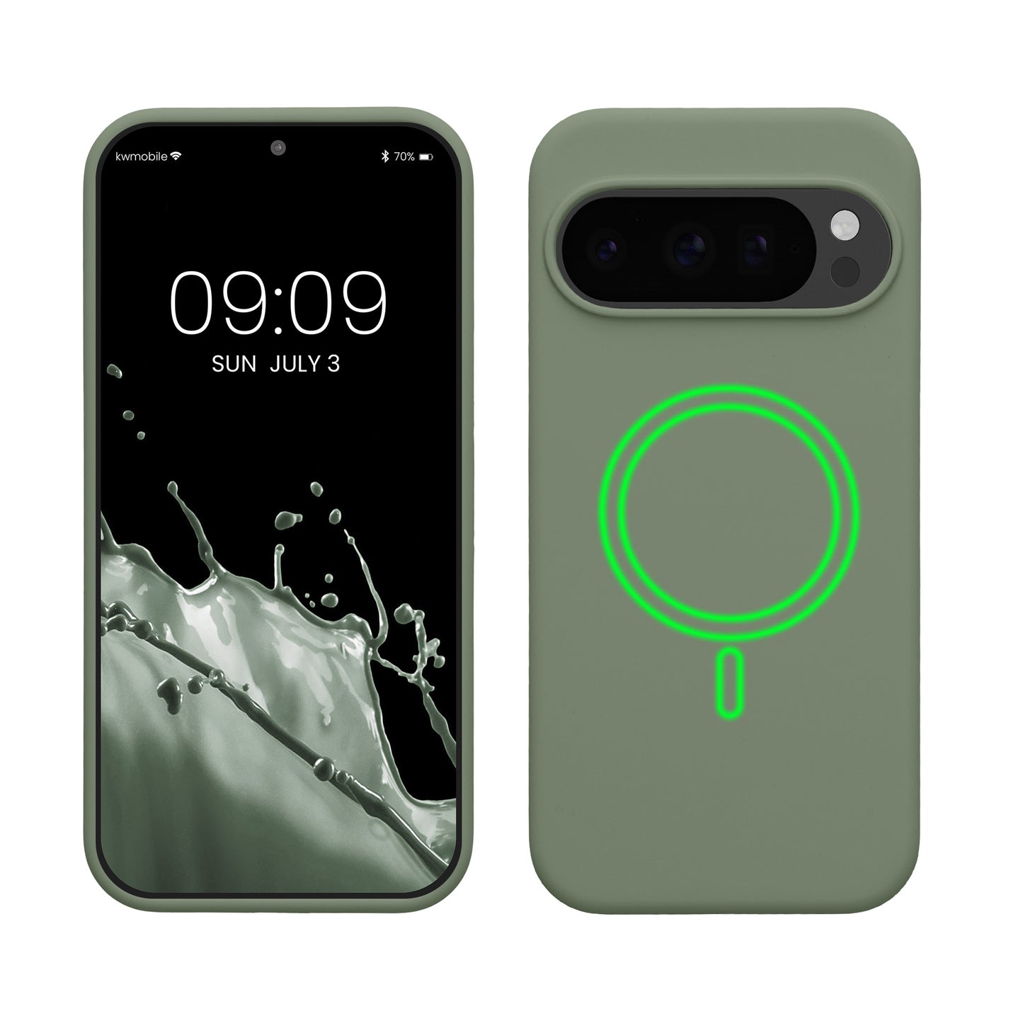 kwmobile Hülle kompatibel mit Google Pixel 10 / Pixel 10 Pro Hülle - magnetisches Silikon Case kompatibel mit MagSafe - Cover gummiert Graugrün Graugrün  