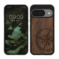 kwmobile Hülle kompatibel mit Google Pixel 10 / Pixel 10 Pro Hülle - Holz Case - Handy Cover - TPU Handyhülle in Dunkelbraun Kompass Vintage Dunkelbraun  [dsg01]