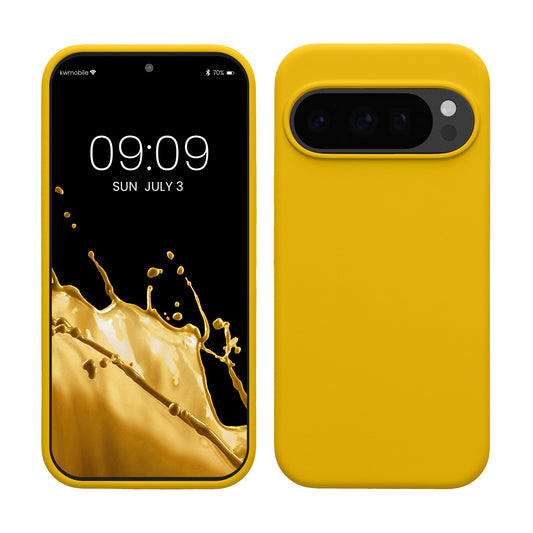 kwmobile Hülle kompatibel mit Google Pixel 10 / Pixel 10 Pro Hülle - Silikon Handy Case - Handyhülle weiche Oberfläche - kabelloses Laden - Strahlend Gelb Strahlend Gelb  