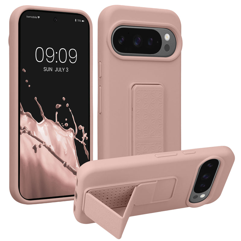 kwmobile Handyhülle kompatibel mit Google Pixel 10 / Pixel 10 Pro - Hülle mit Fingerhalter und Standfunktion - Silikon Case Handy Cover in Altrosa Altrosa  