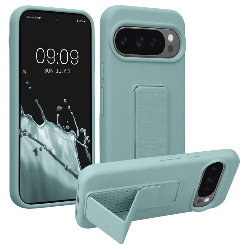 kwmobile Handyhülle kompatibel mit Google Pixel 10 / Pixel 10 Pro - Hülle mit Fingerhalter und Standfunktion - Silikon Case Handy Cover in Mintgrün Mintgrün  