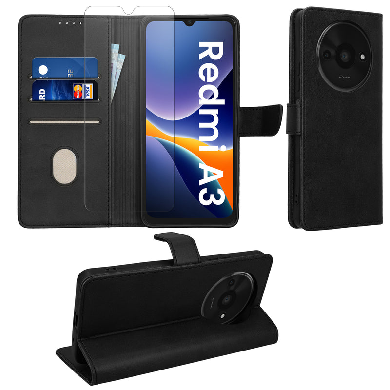 kwmobile Kunstleder Handyhülle kompatibel mit Xiaomi Redmi A3 Hülle - Brieftaschen Schutzhülle mit Displayschutz und RFID-Schutz