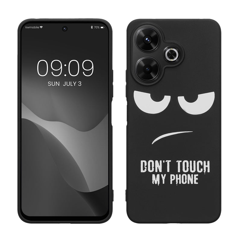kwmobile Hülle kompatibel mit Xiaomi Redmi 13 - Handyhülle Silikon Case - Don't touch my Phone Weiß Schwarz Weiß  [dsg01]