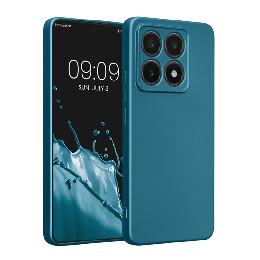 kwmobile Handyhülle kompatibel mit Xiaomi 14T Hülle - weiche Silikon Case metallisch schimmernd in Metallic Karibikblau Metallic Karibikblau  
