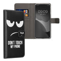 kwmobile Wallet Case kompatibel mit Xiaomi Redmi 14C / Poco C75 Hülle - Cover mit Ständer und Kartenfächern - Don't touch my Phone Weiß Schwarz Weiß  [dsg01]