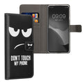 kwmobile Wallet Case kompatibel mit Xiaomi Redmi 13 Hülle - Cover mit Ständer und Kartenfächern - Don't touch my Phone Weiß Schwarz Weiß  [dsg01]