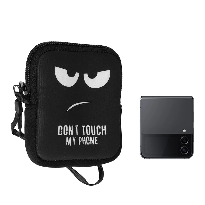 kwmobile Handytasche für faltbare Smartphones XXS - 3 / 3,5" Hülle - Neopren Tasche - Telefon Tasche mit 10 x 8 x 2 cm Innenmaße - Don't touch my Phone Weiß XXS [dsg01]