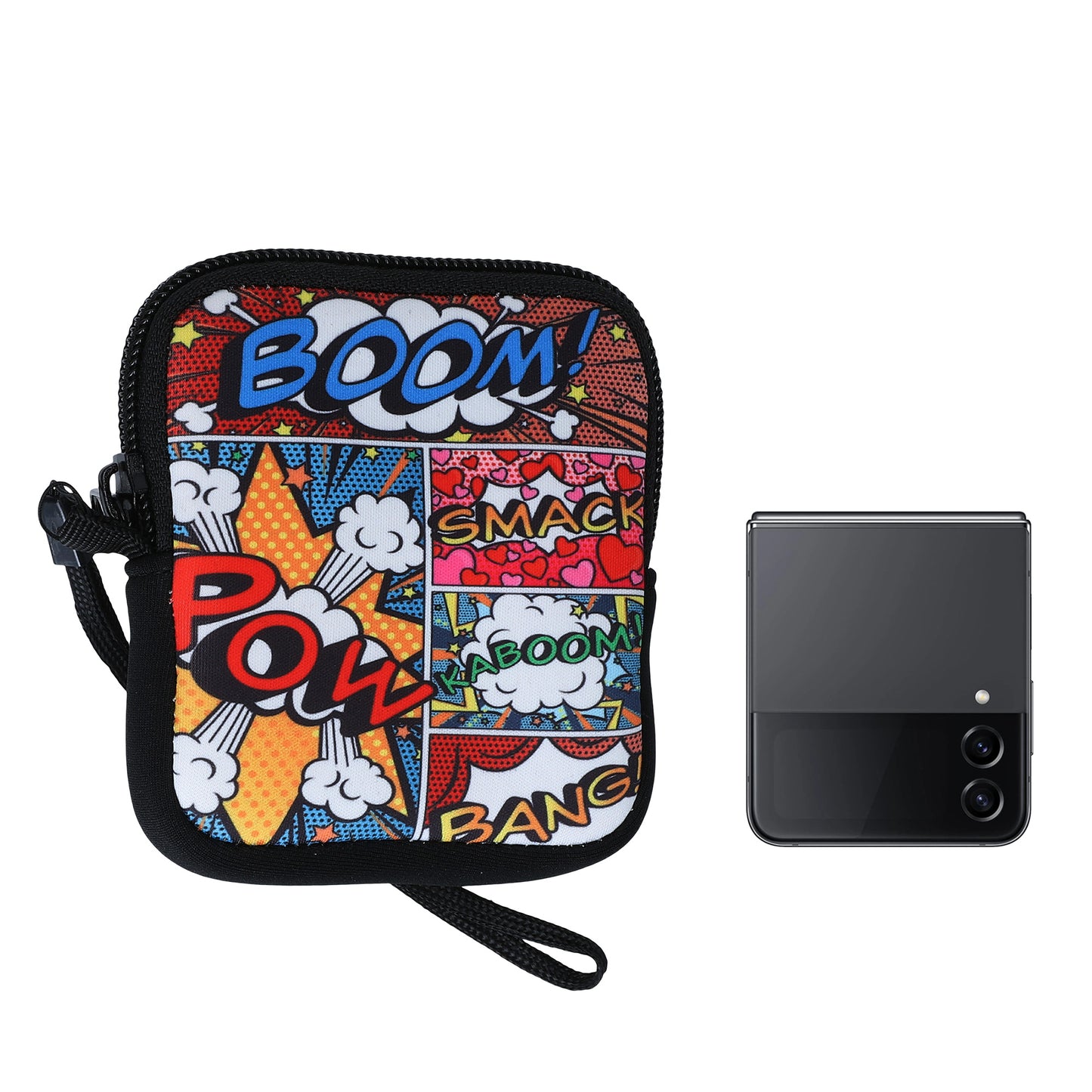kwmobile Handytasche für faltbare Smartphones XXS - 3 / 3,5" Hülle - Neopren Tasche - Telefon Tasche mit 10 x 8 x 2 cm Innenmaße - Comic Symbole Mehrfarbig XXS [dsg02]