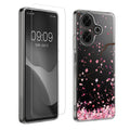 kwmobile Hülle kompatibel mit Xiaomi Redmi 13 Handyhülle - Silikon Case transparent - Mit Glas Schutzfolie - Kirschblütenblätter Rosa Dunkelbraun Transparent Rosa  [dsg01]