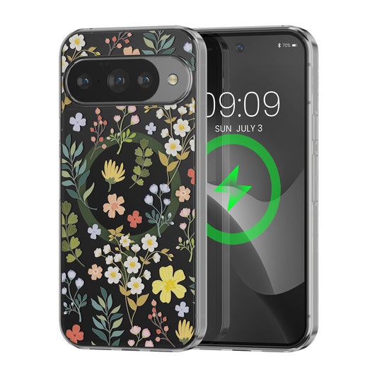 kwmobile kristallklares Hardcase kompatibel mit Google Pixel 10 / Pixel 10 Pro Hülle - kompatibel mit MagSafe - Acryl-Hülle mit TPU Case - Zauberhafte Blumen Gelb  [dsg01]
