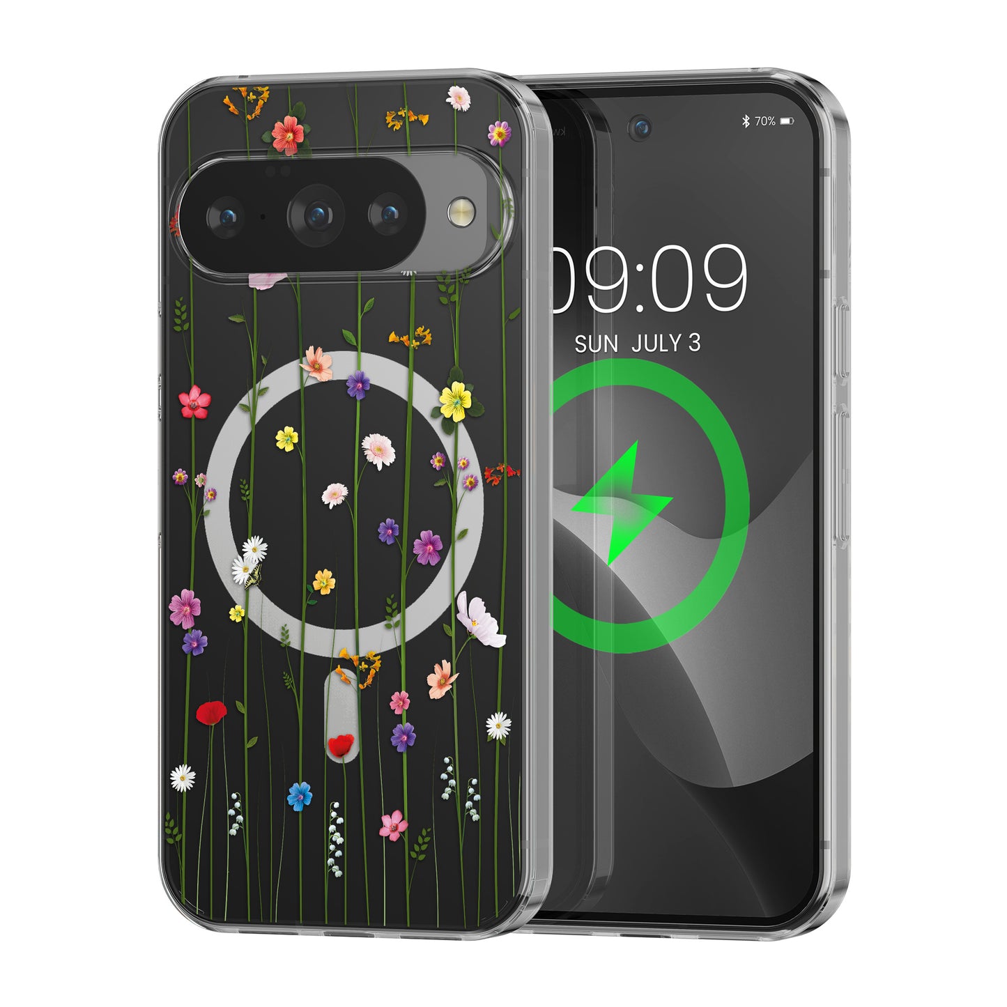 kwmobile kristallklares Hardcase kompatibel mit Google Pixel 10 / Pixel 10 Pro Hülle - kompatibel mit MagSafe - Acryl-Hülle mit TPU Case - Wildblumen Ranke Mehrfarbig  [dsg03]