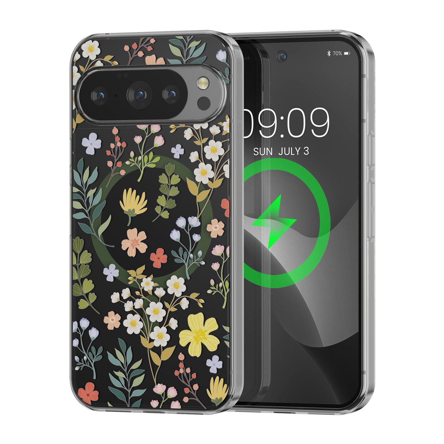 kwmobile kristallklares Hardcase kompatibel mit Google Pixel 10 Pro XL Hülle - kompatibel mit MagSafe - Acryl-Hülle mit TPU Case - Zauberhafte Blumen Gelb  [dsg01]