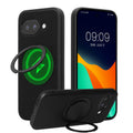 kwmobile Hülle für Google Pixel 9a Handyhülle - Case kompatibel mit MagSafe - Cover mit Ringständer - Kunstleder Carbon Look in Schwarz Schwarz  [dsg01]