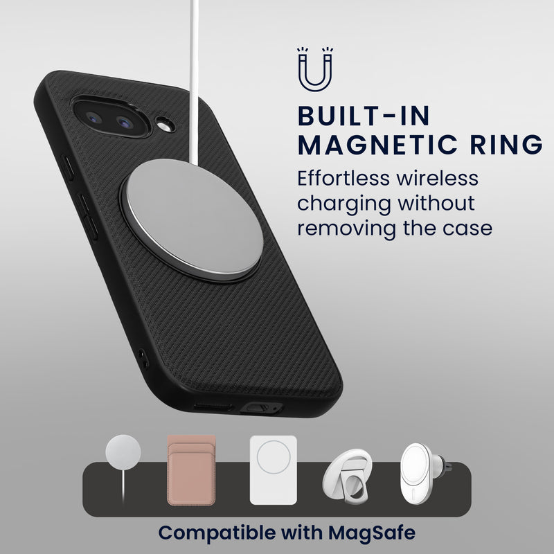 kwmobile Hülle für Google Pixel 9a Handyhülle - Case kompatibel mit MagSafe - Cover mit Ringständer - Carbon Look