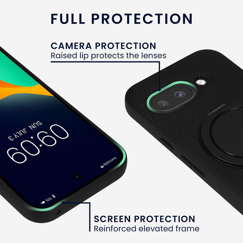 kwmobile Hülle für Google Pixel 9a Handyhülle - Case kompatibel mit MagSafe - Cover mit Ringständer - Carbon Look