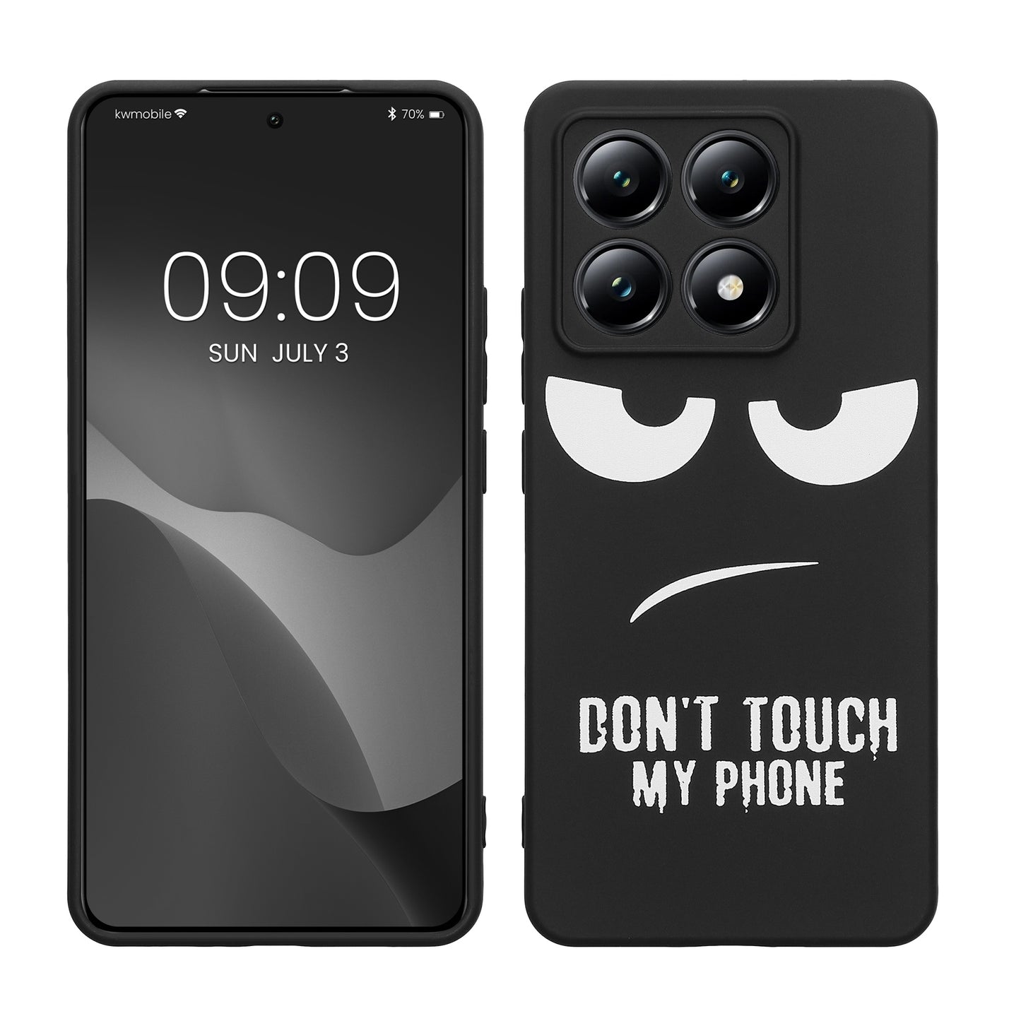 kwmobile Hülle kompatibel mit Xiaomi 14T - Handyhülle Silikon Case - Don't touch my Phone Weiß Schwarz Weiß  [dsg01]